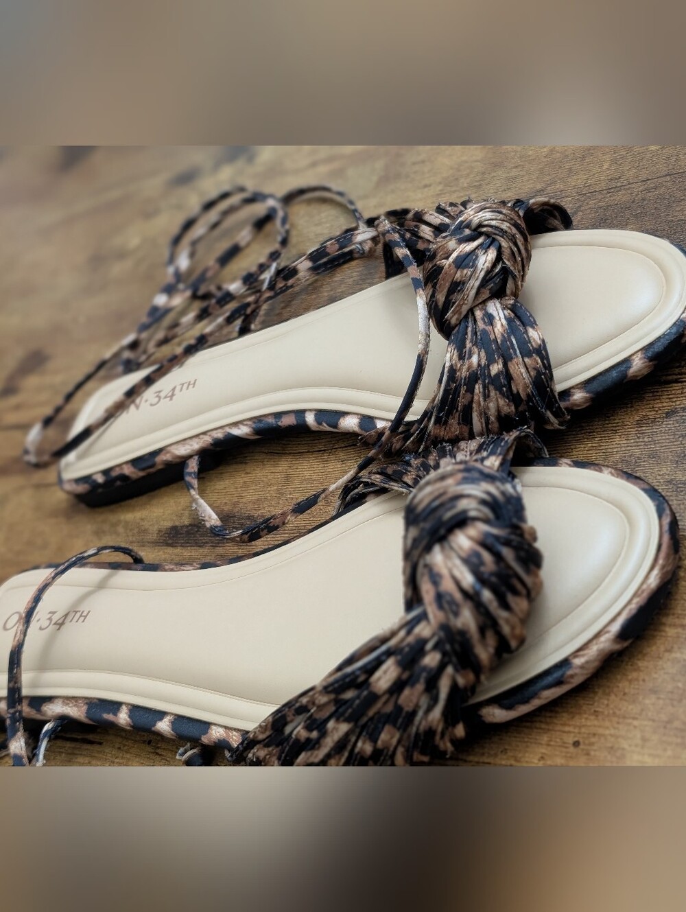 On 34th Leopard-Print Lace-Up Slide Sandals